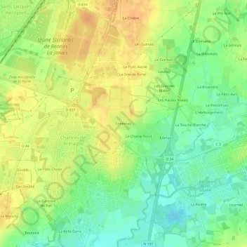 Topografische Karte Fontenay, Höhe, Relief