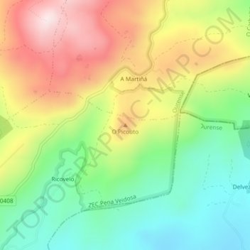 Topografische Karte O Picouto, Höhe, Relief