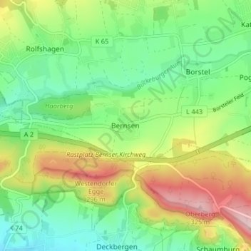 Topografische Karte Bernsen, Höhe, Relief