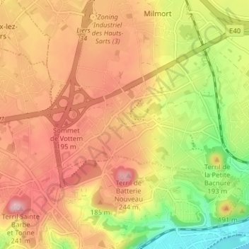Topografische Karte Vottem, Höhe, Relief