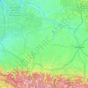Topografische Karte Gascogne, Höhe, Relief
