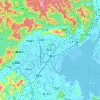 Topografische Karte 涵江区, Höhe, Relief