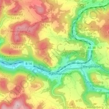 Topografische Karte Hunas, Höhe, Relief