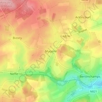 Topografische Karte Mageret, Höhe, Relief