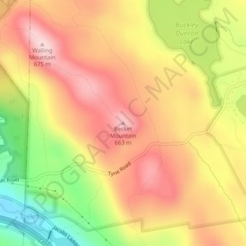 Topografische Karte Becket Mountain, Höhe, Relief