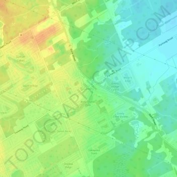 Topografische Karte Greely, Höhe, Relief