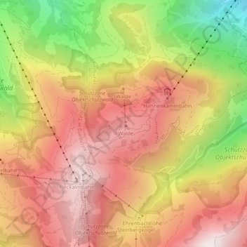 Topografische Karte Hahnenkamm, Höhe, Relief