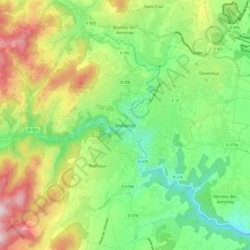 Topografische Karte Annonay, Höhe, Relief