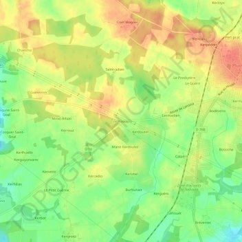 Topografische Karte Le Poteau, Höhe, Relief