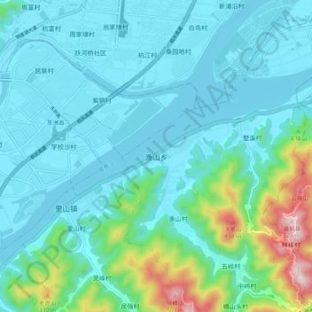 Topografische Karte 渔山乡, Höhe, Relief