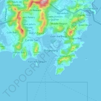 Topografische Karte Philipsburg, Höhe, Relief