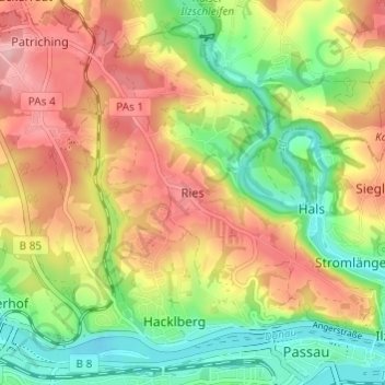 Topografische Karte Ries, Höhe, Relief