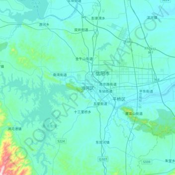 Topografische Karte 浉河区, Höhe, Relief