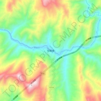Topografische Karte 羊磴镇, Höhe, Relief