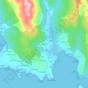 Topografische Karte Solleiros, Höhe, Relief