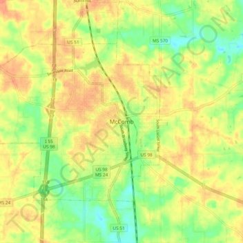 Topografische Karte McComb, Höhe, Relief