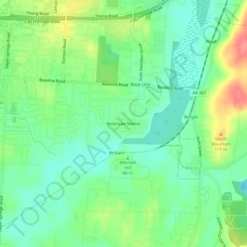 Topografische Karte American Manor, Höhe, Relief