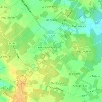 Topografische Karte Aux Chataigniers, Höhe, Relief