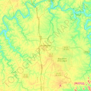 Topografische Karte Richmond, Höhe, Relief