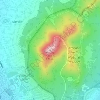 Topografische Karte Mount Ainslie, Höhe, Relief