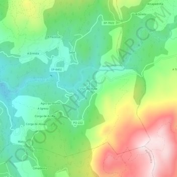 Topografische Karte Vilar de Mato, Höhe, Relief