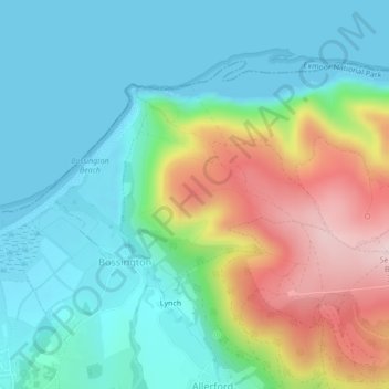 Topografische Karte Bossington Hill, Höhe, Relief