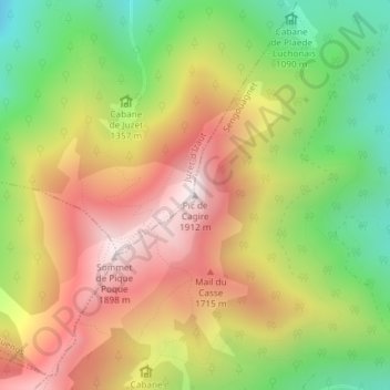 Topografische Karte Pic de Cagire, Höhe, Relief
