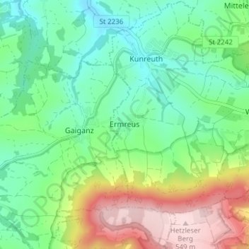 Topografische Karte Ermreus, Höhe, Relief