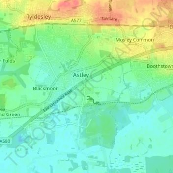 Topografische Karte Higher Green, Höhe, Relief