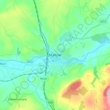 Topografische Karte Mallow, Höhe, Relief