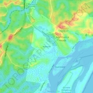 Topografische Karte Bellwood, Höhe, Relief