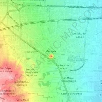 Topografische Karte Metepec, Höhe, Relief