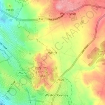 Topografische Karte Hulme, Höhe, Relief