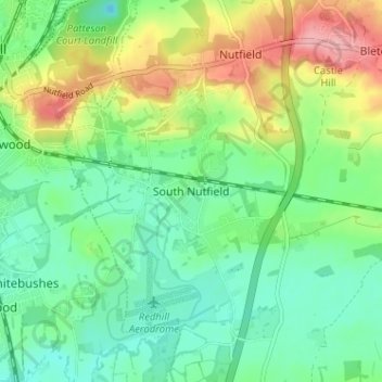 Topografische Karte South Nutfield, Höhe, Relief