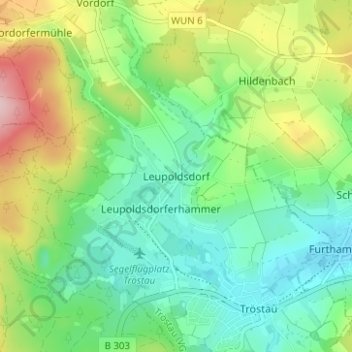 Topografische Karte Leupoldsdorf, Höhe, Relief