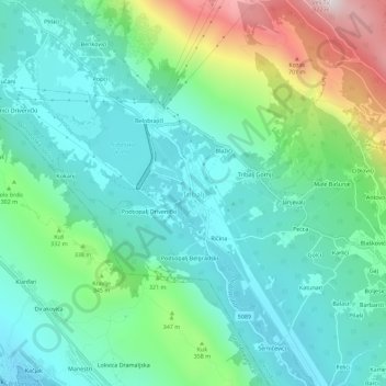 Topografische Karte Tribalj, Höhe, Relief