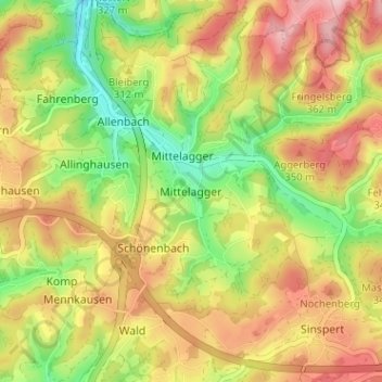 Topografische Karte Mittelagger, Höhe, Relief