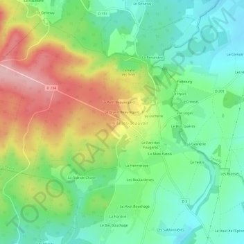 Topografische Karte Les Cruchets, Höhe, Relief