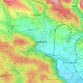 Topografische Karte Stempeda, Höhe, Relief