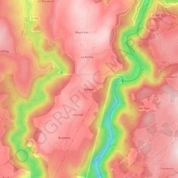 Topografische Karte Bounan, Höhe, Relief