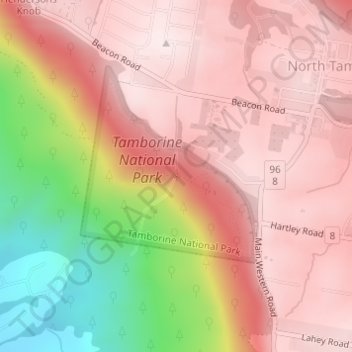 Topografische Karte Witches Falls, Höhe, Relief