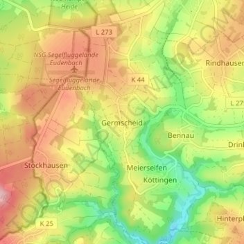 Topografische Karte Germscheid, Höhe, Relief