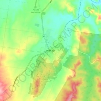 Topografische Karte Wondai, Höhe, Relief