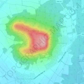 Topografische Karte Buchberg, Höhe, Relief