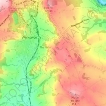 Topografische Karte Breamfield, Höhe, Relief