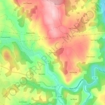 Topografische Karte Sarrouillet, Höhe, Relief
