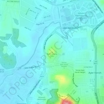 Topografische Karte Bukit Lesong Batu, Höhe, Relief