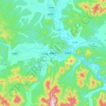 Topografische Karte 伊春市, Höhe, Relief
