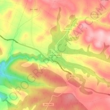 Topografische Karte Sejas de Aliste, Höhe, Relief