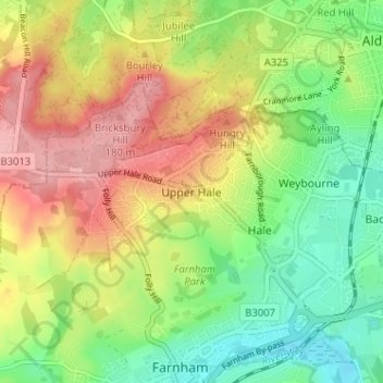 Topografische Karte Upper Hale, Höhe, Relief